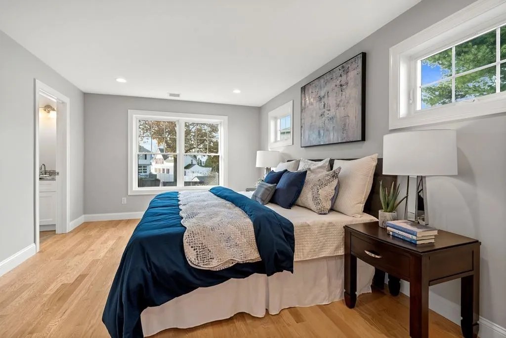 Primary bedroom with vaulted ceiling in Wakefield, MA new construction