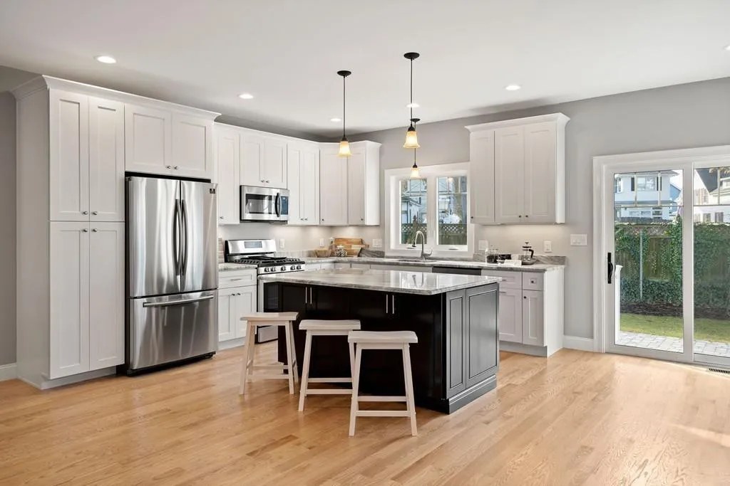 Custom shaker kitchen with island at 19 Nahant Street, Wakefield MA by Ferragamo Builders